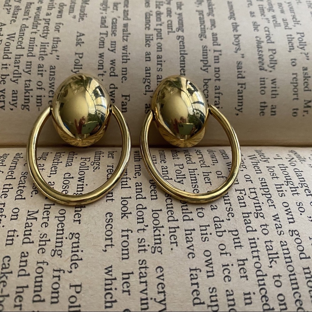 Large Monet goldtone door knocker clip earrings